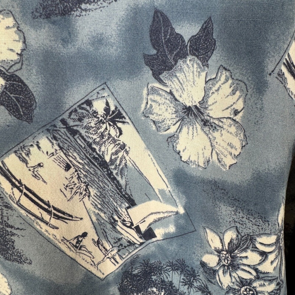 Vintage Reyn Spooner Hawaiian Shirt Mens Large Blue Floral Hibiscus Button Up - Picture 5 of 11